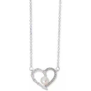 Rh Macy Cubic Zirconia and Imitation Pearl Heart Pendant Necklace